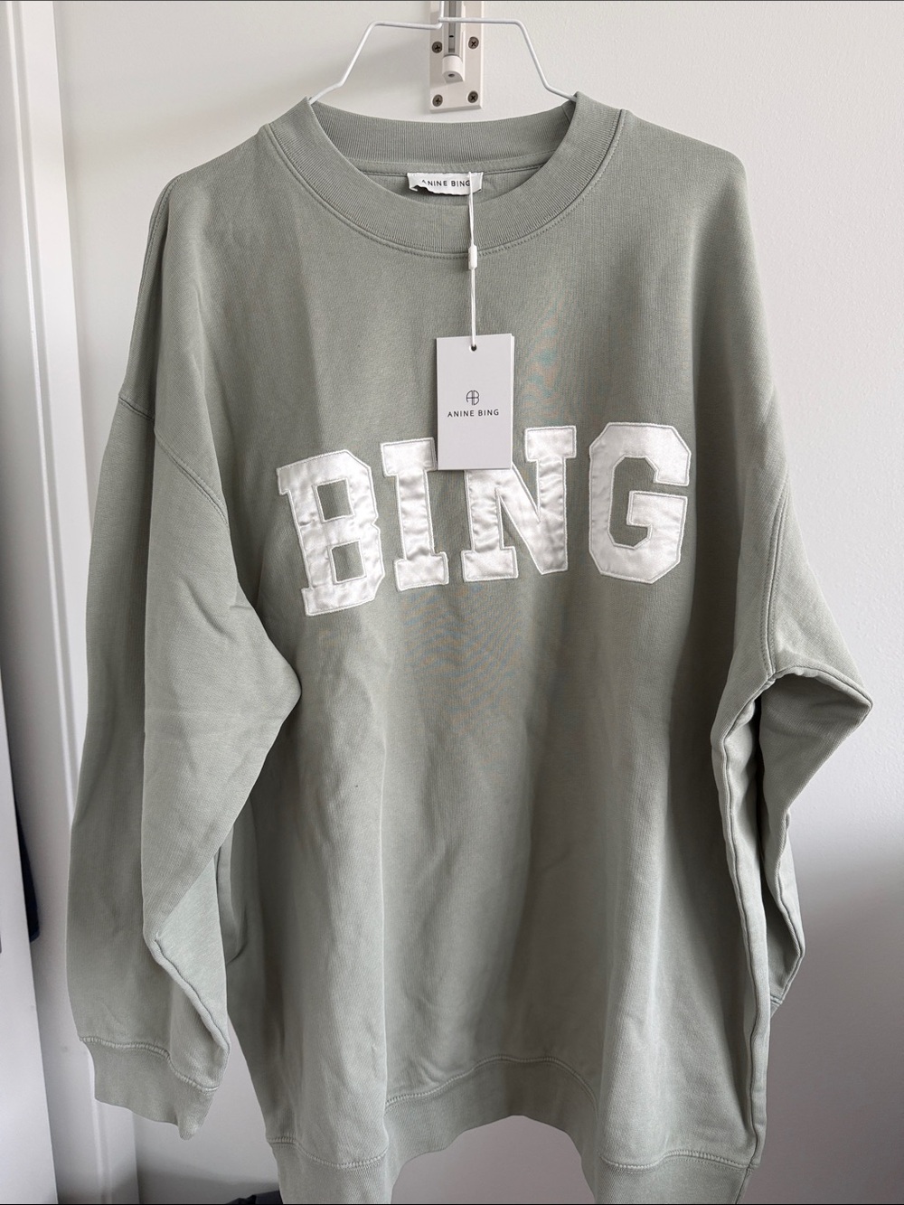 Anine Bing Sage Green Sweatshirt with White 'BING' Logo BNWT